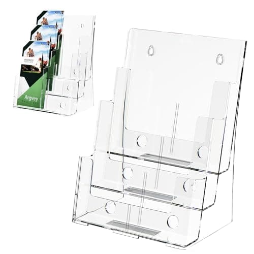 Acrylic Brochure Holder 8.5 x 11 inches, 3 Tier Clear Literature Holder with Removable Divider for Trifold 4 Inches Wide Pamphlet, Plastic Flyer Display Stand for Magazine, Document, Booklet - Image 1