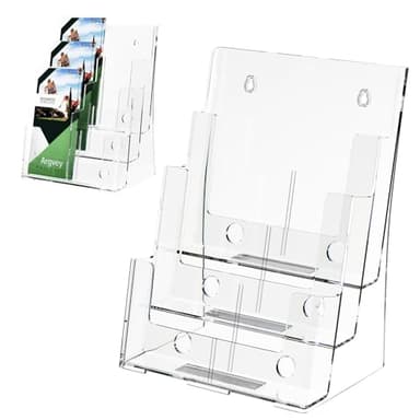 Acrylic Brochure Holder 8.5 x 11 inches, 3 Tier Clear Literature Holder with Removable Divider for Trifold 4 Inches Wide Pamphlet, Plastic Flyer Display Stand for Magazine, Document, Booklet - Image 1