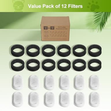 12 Pack Cat Water Fountain Filters, Replacement Filters & Pre-Filter Sponges for 3.2L/108Oz & 67oz/2L Stainless Steel Pet Fountain - Image 7