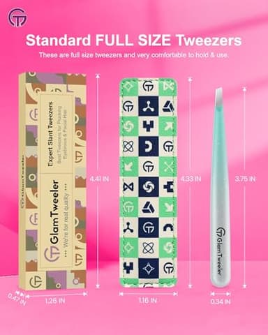 Expert Slant Tip Tweezers with Leather Case, GlamTweeler Sharp & Precision Stainless Steel Tweezer for Eyebrows, Facial Hair and Fine Hairs Removal (Sparkle Mint Green & Silver) - Image 7
