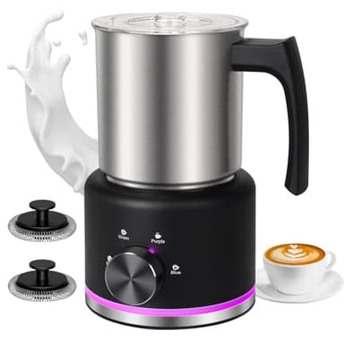 ByNaRIX Milk Frother, 16.9 OZ Milk Frother and Steamer, 4 in 1 Electric Milk Frother Dishwasher Safe, Durable Silent Working Frother for Coffee, Hot and Cold Foam Maker, Black - Image 1