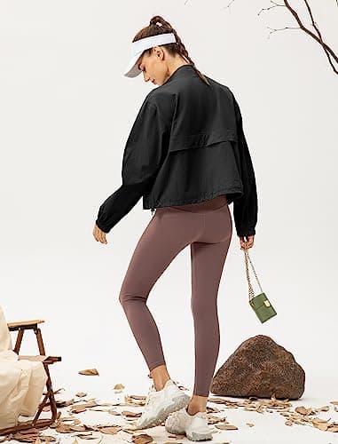 Locachy Women's Lightweight Zip Up Athletic Jacket Stand Collar Windproof Sun Protection Workout Outdoor Jacket Black M - Image 5