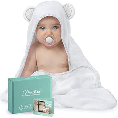 MINIBOO Hooded Baby Towels for Newborn - Super Soft Baby Bath Towels with Hood, Highly Absorbent Viscose Made from Bamboo Hooded Towel for Infant, Toddler and Kids, Baby Essentials - Image 1