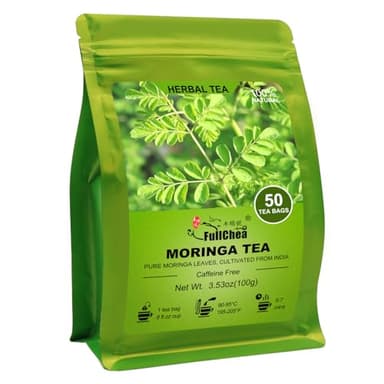 FullChea - Moringa Tea, 50 Teabags - Pure & Natural Moringa Leaves, Cultivated From India - Herbal Tea for Supporting Digestion & Immune System - Non-GMO - Caffeine-free - Image 1