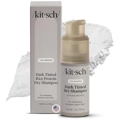 Kitsch Volumizing Rice Protein Dry Shampoo Powder - Dry Shampoo for Women & Men, Dark Hair, No White Cast, Absorbs Oil, Non-Greasy, Fragrance Free, Travel Size in Pump Form - Dark Tinted 1oz - Image 1
