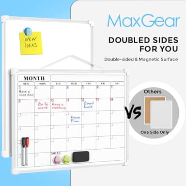 MaxGear Monthly Calendar Dry Erase Board for Wall, 16"x12" Small Hanging Double-Sided White Board, Portable Whiteboard for Planning, Drawing, Memo, to Do List, School, Home, Kitchen, Office - Image 2