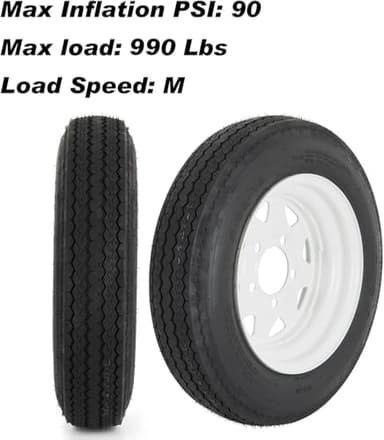 YUANXING Trailer Tires on Rim 4.80-12 480-12 4.80 X 12 Load Range C，5 Lug 12 in.Wheel White - 5 on 4.5"，Set of 2 - Image 4