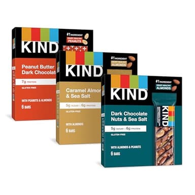 KIND Nut Bars, Favorites Variety Pack, Dark Chocolate Nuts and Sea Salt, Peanut Butter Dark Chocolate, Caramel Almond and Sea Salt, Gluten Free, Up to 7g Protein, 18 Count - Image 1