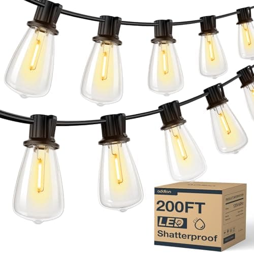 addlon 200FT(50FT*4) LED Outdoor Lights Waterproof Patio Lights with 64 Shatterproof ST38 Replaceable Bulbs(4 Spare), Dimmable Outside Hanging Light Connectable for Porch, Backyard - Image 1