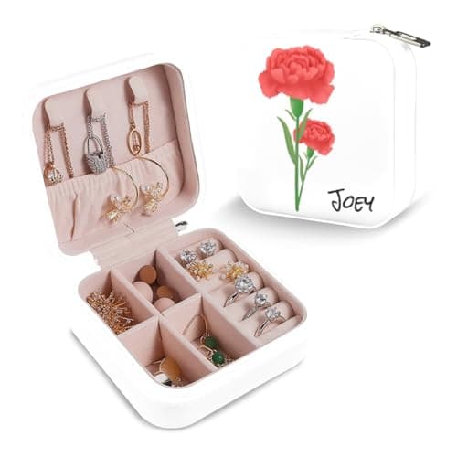 Personalized Jewelry Box With Name and Flower Custom Travel Leather Jewelry Organizer Box for Women Maid of Honor Gifts Birthday Valentine's Day Christmas Gifts for Girls Girfriend Mom - Image 1