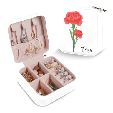Personalized Jewelry Box With Name and Flower Custom Travel Leather Jewelry Organizer Box for Women Maid of Honor Gifts Birthday Valentine's Day Christmas Gifts for Girls Girfriend Mom - Image 1