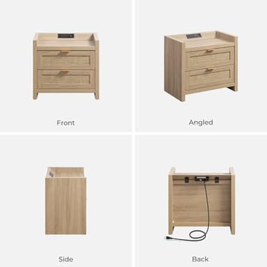 SICOTAS Rattan Nightstands Set of 2 Bedside Table - Bedroom Night Stand with Type-C Charging Station, 2 Drawers Storage - Boho Night Stands End Table for Bedroom Office - Light Oak - Image 8