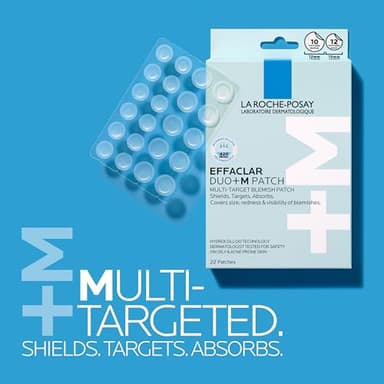 La Roche-Posay Effaclar Multi-Target Blemish Patches, Hydrocolloid Pimple Patches For Face Shields, Targets & Absorbs, Suitable Under Makeup, 22 Patches, 12 Small Size & 10 Medium Size - Image 8