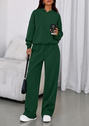 PRETTYGARDEN Womens Sweatsuits 2 Piece Set 2025 Casual Winter Long Sleeve Hoodie Loose Wide Leg Sweatpants Fall Tracksuit (Dark Green,Large) - Image 2