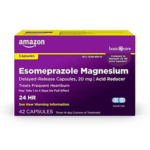 Amazon Basic Care Esomeprazole Magnesium Delayed Release Capsules, 20 mg, Acid Reducer, Heartburn Medicine, 42 Count - Image 1