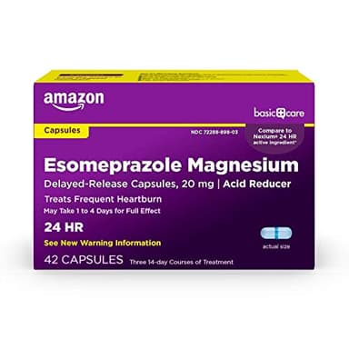Amazon Basic Care Esomeprazole Magnesium Delayed Release Capsules, 20 mg, Acid Reducer, Heartburn Medicine, 42 Count - Image 1