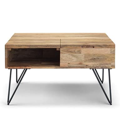 SIMPLIHOME Hunter Lift Top Coffee Table - 32 inch Wide Solid Mango Wood and Metal Industrial Square Cocktail Table in Natural, Living Room Table with Dual Lift Tops, Hidden Storage and Hairpin Legs - Image 5