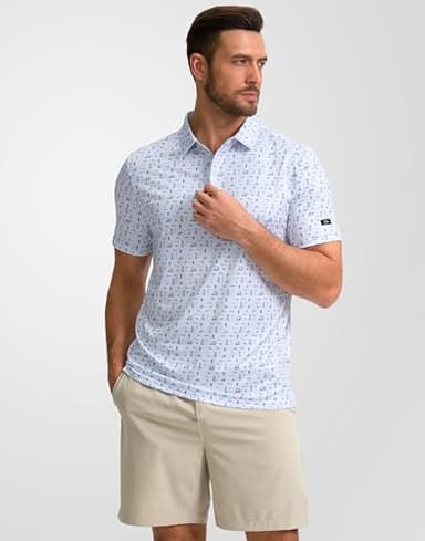 Obla Mens Golf Polo Shirts Short Sleeve Dry Fit Performance Moisture Wicking Casual Print Collared Golf Shirts for Men(White Golf Flag_XL) - Image 2