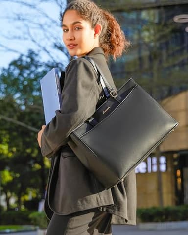LOVEVOOK Laptop Bag Tote Bag for Women, Work Bags Teacher Tote Bag, Waterproof Leather Computer Bag, Business Laptop Purse Office Handbag Professional Briefcase, 15.6 Inch, Black - Image 9