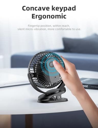 Svinkal USB Portable Clip on Fan, 2400mAh Battery Type-C 6in, 3 Speed 720° Tilting Head, Black Personal Rechargeable Fan for Desk, Bedside, Golf Cart, Baby Stroller, Indoor & Outdoor Use - Image 7