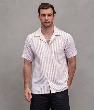 VATPAVE Mens Striped Summer Shirt Casual Button Down Short Sleeve Beach Shirts Cotton Linen Shirts for Men X-Large Khaki - Image 7