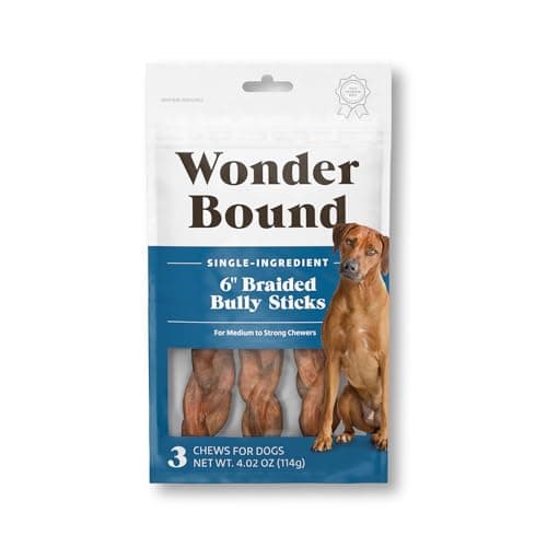 Amazon Brand - Wonder Bound Braided Bully Sticks, All-Natural, Highly Digestible, Long Lasting Dog Beef Treats, 6 inch, 3 Count - Image 1