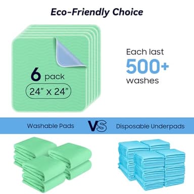 6 Pack 24” x 24” Extra Heavy Absorbency Washable Underpads, Waterproof Nursing Pads Incontinence Bed Pads, Reusable Washable Pee Pads for Dogs, Diaper Changing & Adults, Washable Puppy Pads - Image 6
