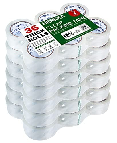 HERKKA Clear Packing Tape, 36 Rolls Heavy Duty Packaging Tape for Shipping Packaging Moving Sealing, Thicker Clear Packing Tape, 2 inches Wide, 65 Yards Per Roll, 2340 Total Yards - Image 1