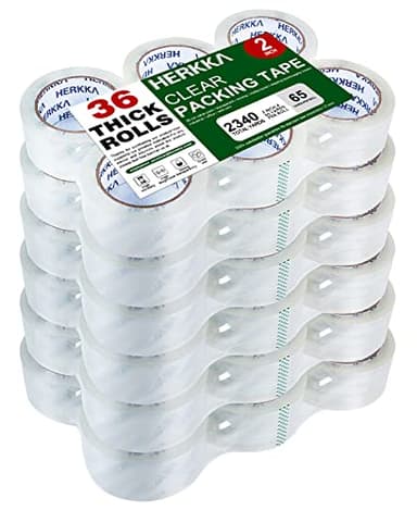HERKKA Clear Packing Tape, 36 Rolls Heavy Duty Packaging Tape for Shipping Packaging Moving Sealing, Thicker Clear Packing Tape, 2 inches Wide, 65 Yards Per Roll, 2340 Total Yards - Image 1