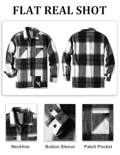 COOFANDY Men's Flannel Shirts Casual Button Down Plaid Shirt Jacket Long Sleeve Fleece Shacket with Pockets Black - Image 5