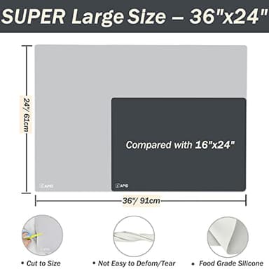Extra Large Silicone Mat 36" x 24" Place Mats, Heat Resistant Mat for Kitchen Countertop Protector, Thick Placemats Washable Silicone Mats for Kitchen Counter Mat Dining Table Mat, Grey, Sapid - Image 2