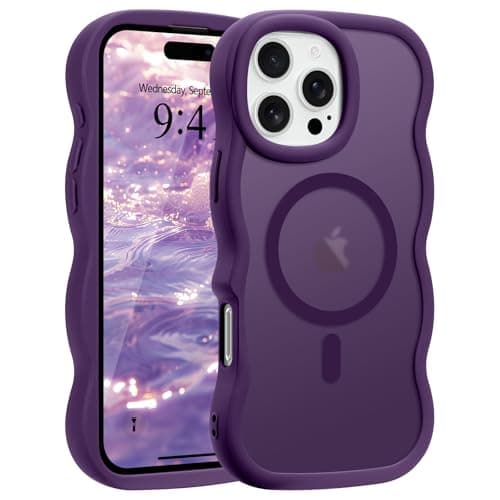 Pepmune for iPhone 16 Pro Max Case, Curly Wavy Frame Hard Translucent Matte Clear Back Cover for Women Men Compatible with Magsafe TPU Bumper Shockproof Phone Case for iPhone 16 Pro Max, Purple - Image 1