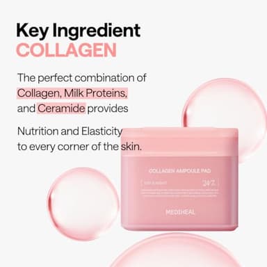 MEDIHEAL Collagen Ampoule Facial Toner Pads - Collagen & Ceramide - Skin Firming & Restore Elasticity & Deep Hydration - Tighten Wrinkles & Lines - Vegan Eco Silk Fabric, 100 Pads - Image 5
