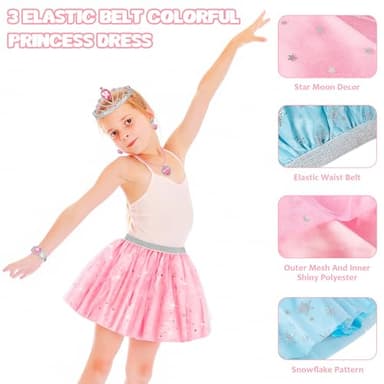 LJZJ Princess Dress Up Toys & Jewelry Boutique, Costumes Set incl Color Skirts, Shoes, Crowns, Accessories, Girls Role Play Gift for 3 4 5 6 Year old Girl Toddler ​B-day Party Favors - Image 3