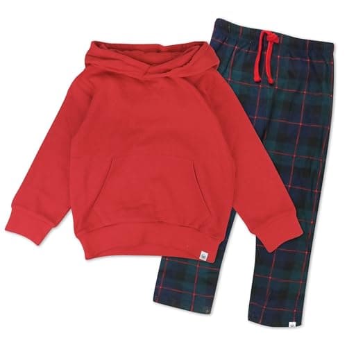 HonestBaby Hoodie Lounge Set 100% Organic Cotton for Infant Baby and Toddler, Boys, Girls, Unisex, Black Watch Plaid, 2T - Image 1
