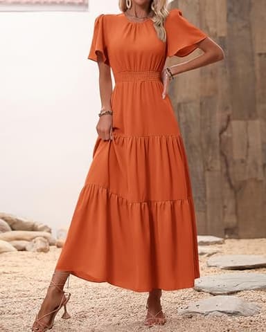 PRETTYGARDEN Woman Summer Clothes Casual Short Sleeve Maxi Dress Plain Soft Business Work Dresses 2025 Trendy(Solid Orange,Large) - Image 6