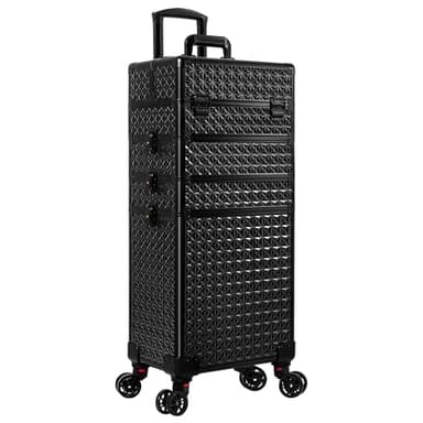 AROUS 5 in 1 Rolling Makeup Train Case Cosmetology Case on Wheels Large Cosmetic Organizer Travel Cart for Hairstylist Artist Nail Beauty Salon Barber,Black - Image 8