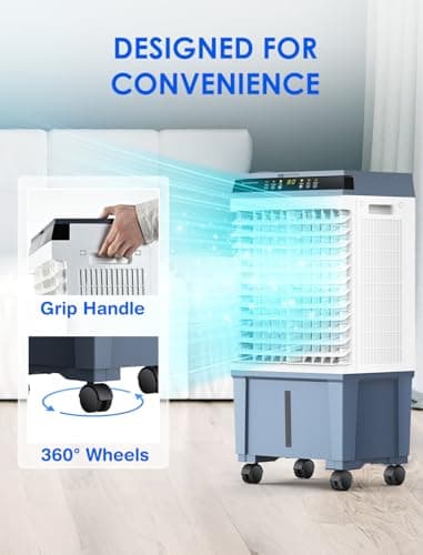 Air Choice Swamp Cooler, 1800 CFM Portable Evaporative Air Cooler with 6 Ice Box & 5.3 Gal Water Tank, 110° Swing, 3 Speeds, Upgraded Remote, 12H Timer, 3-in-1 Air Cooling Fan for Outdoor Indoor, Blue - Image 3