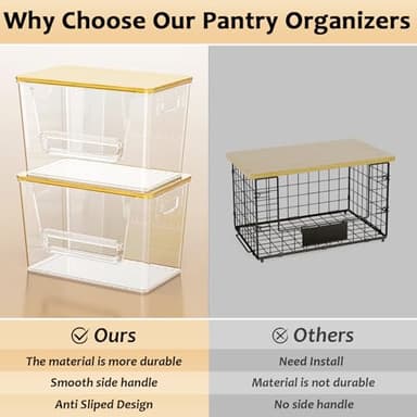 Delamu 2 Set Pantry Organizers and Storage, Trash Bag Holder Under Sink Organizer for 4-13 Gal Bags, Trash Bag Dispenser with Bamboo Top for Onion, Potato, Garlic, Clear (11-7/32"L*7" W*7-1/8"H) - Image 7