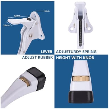 Gotega Door Stopper, 1/2/4 Packs Kickdown Door Stop with One Touch Adjustable Height and Rubber Tip, Door Stops (4 inch x 2 Pack, White) - Image 4