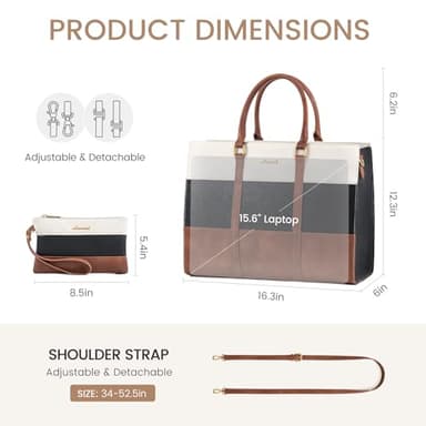 LOVEVOOK Laptop Bag for Women, 15.6 Inch Work Bags for Women, Vintage Leather Laptop Tote Bag, Waterproof Computer Bags with Clutch Purse, Large Capacity Briefcase, Business Office Handbag for Work - Image 4