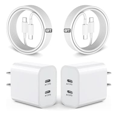 iPhone 17 16 15 Charger,USB C Charger Fast Charging,2Pack Dual Port Fast Wall Chargers Block with 6FT USB C Cable for iPhone 17 Pro Max/17 Pro/17/Air/16 Pro Max/16 Plus/16e/15/iPad Pro/Air/Mini/AirPod - Image 1