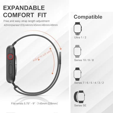 Stainless Steel Milanese Loop Compatible with Apple Watch Band 46mm 42mm 44mm 45mm 49mm men and women, Mesh Loop Magnetic Clasp Replacement for iWatch Bands Ultra Series 10 9 8 7 SE 6 5 4 3 2 1 - Image 4