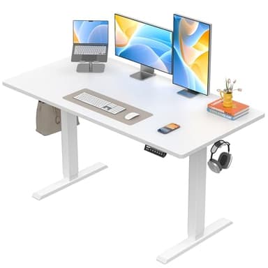 ErGear Electric Standing Desk, 48 x 24 inch Height Adjustable Sit Stand Up Desk, Computer Home Office Desk with 4 Memory Height Buttons, Two Pieces Desktop, White, EGESD110W - Image 1