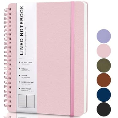 ABERLLS Pink Lined Spiral Journal Notebook with 160 Pages, 8×5.7in, A5 Spiral Notebook, Journaling Notebooks for Work, School, Women, Men, College Ruled Spiral Notebook, Hardcover Leather Journals - Image 1