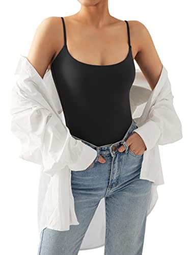 SUUKSESS Women Sexy Square Neck Thong Bodysuit Backless Sleeveless Cami Body Suit Top (Black, S) - Image 5