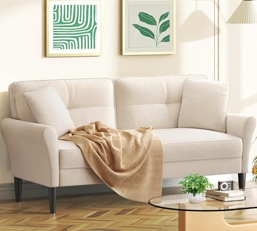 69" Small Sofa, Soft Small Couch with 2 Pillows, Comfy Love Seat Couches, Tool-Free Setup Loveseat Sofa, 700lb Load Sofas for Living Room, Cozy Couches for Living Room, Mini Couch for Bedroom, White - Image 1