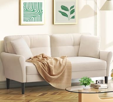 69" Small Sofa, Soft Small Couch with 2 Pillows, Comfy Love Seat Couches, Tool-Free Setup Loveseat Sofa, 700lb Load Sofas for Living Room, Cozy Couches for Living Room, Mini Couch for Bedroom, White - Image 1