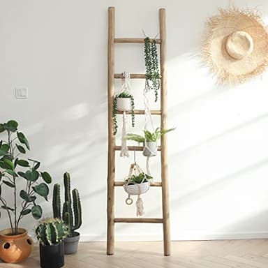 FUIN Fully Assembled 6ft Wood Blanket Ladder Living Room Decorative Wall Leaning Farmhouse Quilt Display Holder Rustic Wooden Towel Rack for Bathroom, Brown - Image 7