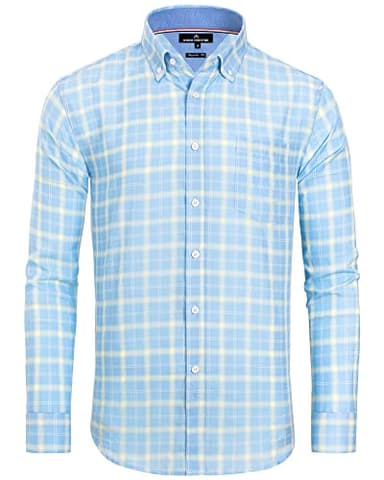 Alimens & Gentle Men's Plaid Button Down Shirts Cotton Long Sleeve Dress Shirts Regular Fit Gingham Shirts - Image 1
